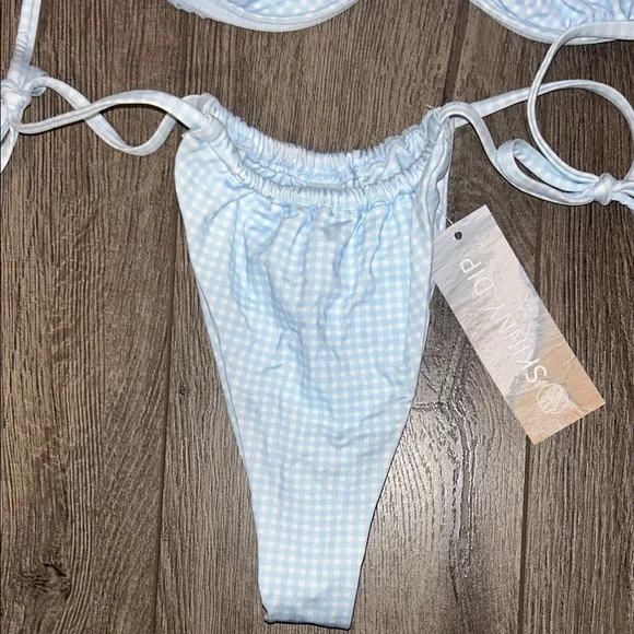 Tie-Front Light Blue Ribbed Bikini Set - Picture 7 of 8